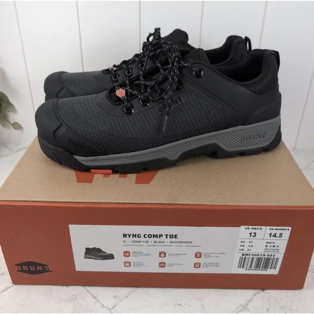 Brunt Ryng Low 4” Comp Toe Shoes Men's Size 13 Black Waterproof Slip Resistant